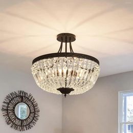 Chandeliers Round Crystal Ceiling Light Fixture Modern Semi Flush Mount Chandelier Lamp For Living Room Dining Entryway