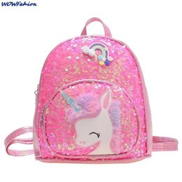 Bags Children's Sequins Unicorn Backpack Bling School Bags Pink Waterproof Student Girls Sweet Schoolbags Fashion Party Purse