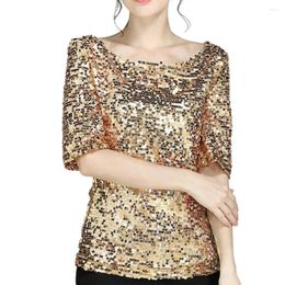 Women's Blouses Women Soft Shirt Sparkling Sequin Half Sleeve Party Blouse Breathable Pullover For Prom Cocktail Events