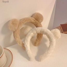 Party Hats Cute Plush Bear Ears Hairband Women Girl Winter Headwear Bear Ear Makeup Headband Elegant Handmade Fleece Two Ball Head Hoops YQ240120