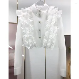 Women's Blouses 2024 Spring Designer France Style High Quality Ruffles Short White Shirt C599
