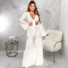 Women's Two Piece Pants Felyn 2024 Ins Internet Celebrity Famous 2 Pcs Pant Women Set Summer Solid Tshirt And V-neck Bandage Bodycon Casual