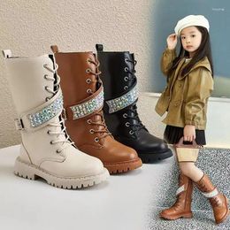 Boots Girls' High Autumn Fashion Rhinestone Design Children's Stage Show Long English Princess Shoes