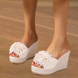Sandals Women Summer Flowers Slip On Casual Open Toe Wedges Comfortable Heeled For Shoes Dress