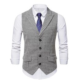 Pants New Men's Plaid Suit Vest Business Casual Wedding Waistcoat Slim Fit Sleeveless Offcie Single Breasted Suit Vests Man