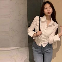 Women's Blouses Spring Autumn Shirt Shirts Women Slim Fit Crop White Korean Style Fashion Casual Office Lady All-match Basic Tops