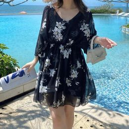 Women's Swimwear 2024 Loose Oversized Three Piece Set Slimming Conservative Long Sleeve With Chest Pad Without Steel Support