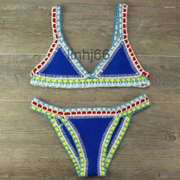 Women's Swimwear Bikini Hand Crocheted Knit Patchwork Swimsuit Women Beach Vacation Halter Top Maillot Biquini Bathing Suits 8r1iGJM2