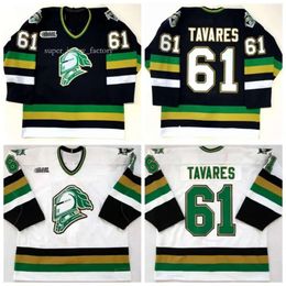 Vintage 2008 London Knights Hockey Jerseys Mens John Tavares #61 Jersey Ed Black White Shirts Men 3693 3072