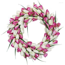 Decorative Flowers Artificial Tulip Wreath Springtime For Front Door Window Wall Party Wedding Valentines Day Hanging Decorations