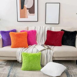 Pillow Fur Soft Cover 43x43cm Home Bedroom Bedside Living Room Solid Colour Plush Sofa Decorative Pillowcase