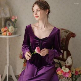 Women's Sleepwear Women Comfortable Solid Colour Night Dress Autumn Winter Fairy Velvet Long Nightgown Sexy Square Collar Full Sleeve