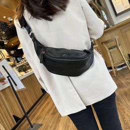 Evening Bags Real Cowhide Leather Shoulder Bag Lady Leisure Neutral Chest Women's Waist Minimalist Style Street Trend Crossbody Hobo