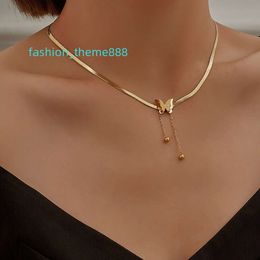 Light Luxury Stainless Steel Gold-plated Frosted Butterfly Pendant Necklace Fashion Women Jewelry