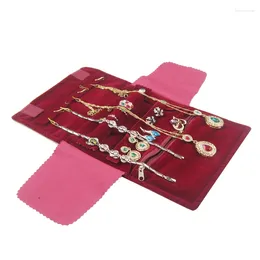 Jewellery Pouches Fashion Elegant Burgundy Velvet Small Organiser Roll Travel Zipper Bag Case For Multiple Necklace Ring Earrings Storage