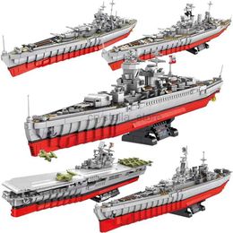 Blocks WW2 Military Large Warship Series Building Blocks Brick Model MOC Weapon Cruiser Boat Arms Soldier Set Kid Toys Boy Holiday Gift 240120