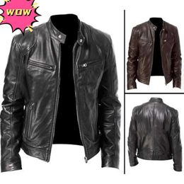 designer Autumn Winter Leather brand Jacket Men Coats Stand Collar Zipper Black Motor Biker Motorcycle Leather Jackets Luxury fashion