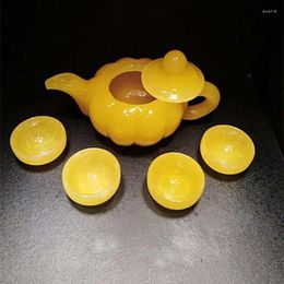 Bottles China Handmade Jade Carving Natural Yellow Kungfu Teapots And Bowls