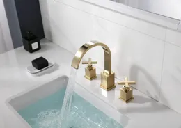 Bathroom Sink Faucets Top Quality Brass Brushed Gold Faucet Three Holes Two Handle Basin Mixer Fashion Cold Water Tap