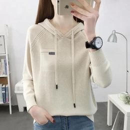 Women's Hoodies Autumn Slim Three-dimension Decoration Knitted Hooded Sweater Casual Thick Winter Drawstring Multiple Colour Clothing