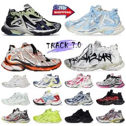 2024 Koşucular Track 7 7.0 Kadın Erkek Tasarımcı Ayakkabı Deri Deri Ücretsiz Beyaz Turuncu Gümüş Pembe Naylon Örgü Tracks Trainers Dark Taupe Platform Spor Sabahları D88