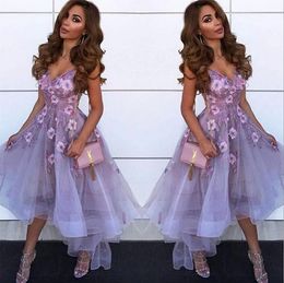 Lavender V Neck Tulle A Line Homecoming Dresses Arabic Lace Applique High Low Princess Short Prom Party Graduation Dresses