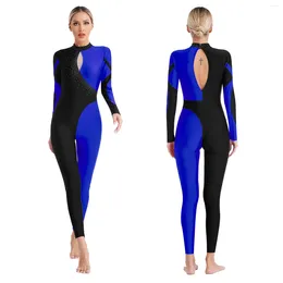 Stage Wear Women Long Sleeve Rhinestone Ballet Dance Gymnastics Leotard Figure Skating Acrobatics Yoga Performance Bodysuit Jumpsuit