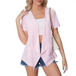 Women's T Shirts T-shirt For Women Short Sleeve Hollowed Out Tops Spring Cardigan With Pockets Woman Clothing 2024 Fashion T-Shirts