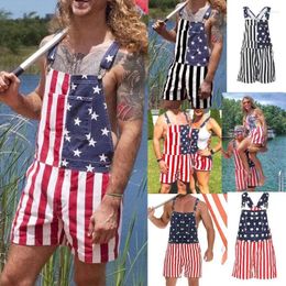 Women's Shorts The Fashion American Independence Day Flag Couple Bib Pants Short Jumpsuit