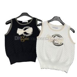 Bowknot Decoration Tanks Top Women Fashion Pearl Vest Round Neck Knits Tops Shiny Crystal Tank Tops