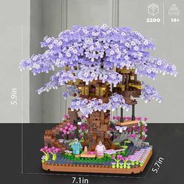 Blocks Cherry Blossoms Tree House Building Blocks Japanese Street Purple Sakura Blocks Mini MOC Assembly Brick Friend Toys for Children 240120