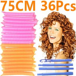 75CM 36Pcs Hair Rollers Snail Shape Not Waveform 6 Sticks Spiral Round Curls Hair Curler Soft Hair Curler Bendy Hair Rollers DIY 240119