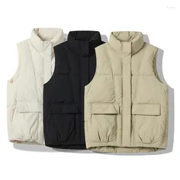 Women's Vests 2024 Stand Up Collar Down Cotton Vest Short Korean Version Loose Jacket Horse Clip