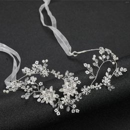 Hair Clips Handmade Wired Rhinestones Crystals Rice Bead Flower Wedding Tiara Headband Bridal Vine Accessories