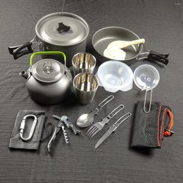 Cookware Sets Outdoor Camping Pot Teapot Combination Portable 2-3 People With Accessories.