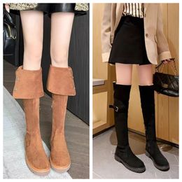 Fashion winter boots women Knee bootie Tall Boot Black Leather Over-knee Boot Party length Flat Boots Snow boots