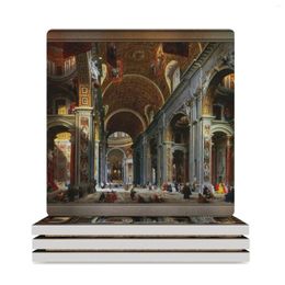 Table Mats Interior Of St. Peter's Basilica Rome By Giovanni Paolo Panini Old Masters Classical Art Reproduc Ceramic Coasters (Square)