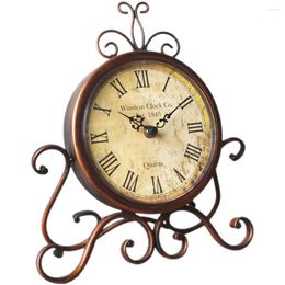 Table Clocks Non-ticking Clock Classical Desk Bedside Vintage Style Pastoral Iron Case Decor