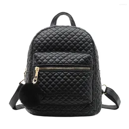 School Bags Women Lattice Pattern Solid Color Handbags Casual Preppy Style Small PU Knapsack Lingge Embroidery Thread Zipper Rucksack