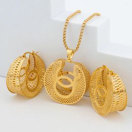 Necklace Earrings Set And Pendant African Jewellery For Ladies 18k Gold Colour Hoop Daily Wear Jewellery Accessory