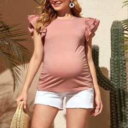 Women's T Shirts Short Sleeve Tee Summer Autumn Solid Petal Comfortable Round Neck Commuter Pregnant Casual Loose T-shirt