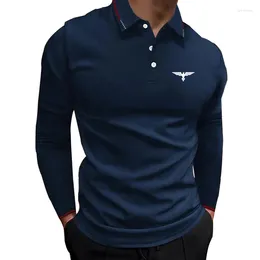 Men's Polos 2024 Spring Autumn Men Long Sleeve Slim Fit Print Polo Shirt Clothes Business Casual Sport .