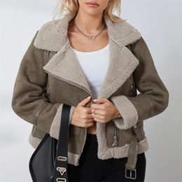 Women's Jackets Xingqing Winter Jacket For Women Y2k Lapel Collar Zipper Fur Lamb Wool Long Sleeve Coat Tops Warm Outwear With Belt