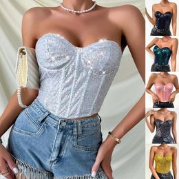 Camisoles & Tanks Sequin Tank Tops For Women Sparkly Camisole Vest Strap Party Club Crop Top Set With Bra Business Casual