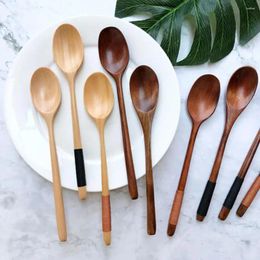 Spoons Natural Wooden Soup Teaspoon Catering Kids Spoon Kitchenware For Rice Kitchen Cooking Utensil Tool Tea Tableware