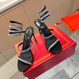 womens designer sandal stiletto heel rhinestone sandals summer ladies dress shoes high quality genuine leather casual brand 10A size 35-41