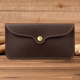 Wallets Men's Luxury Long Wallet 2024 Style Simple Retro Crazy Horse Leather Envelope Bag Fashion Trend Ultra-thin Mobile Phone
