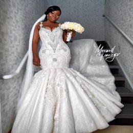 2019 Arabic Plus Size Luxurious Lace Beaded Wedding Dresses Crystals Mermaid Sexy Bridal Dresses Vintage Wedding Gowns SY266270s
