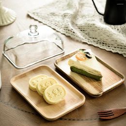 Plates SWEETHOME Wooden Butter Dish With Clear Glass Lid Rectangular Display Tray For Block Of Cream Cheese Serving