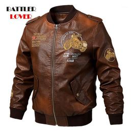 Autumn Genuine Leather Men Spring Motorcycle Biker Cow Leather Jacket Coats Male Embroidery Bomber Pilot Punk Hip Hop Clothes18102390